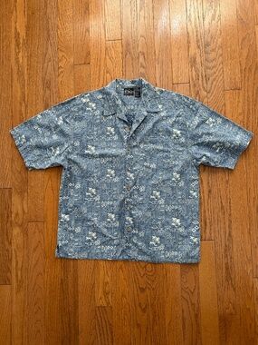 OP Blue & White Men's Hawaiian Shirt Size XL